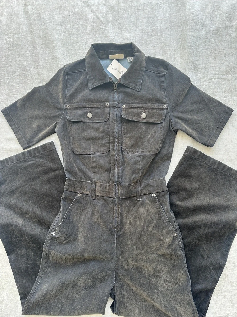 Universal Thread Jumpsuit Zip Stretch Velvety Flockd Denim Women's (4) NWT